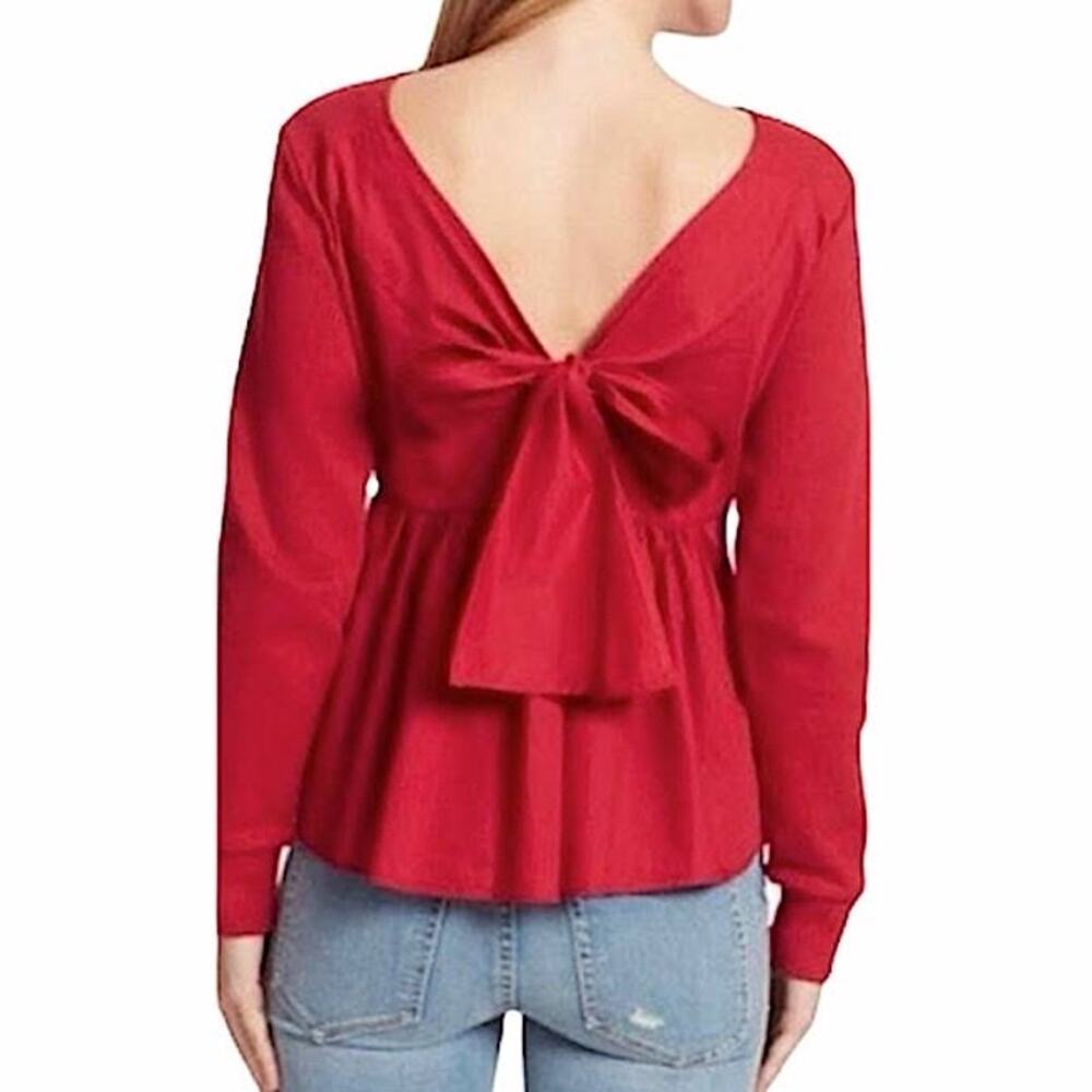 Ella Moss Red Sabrina Crewneck Bow Long Sleeve Sweater Top Size Juniors Large